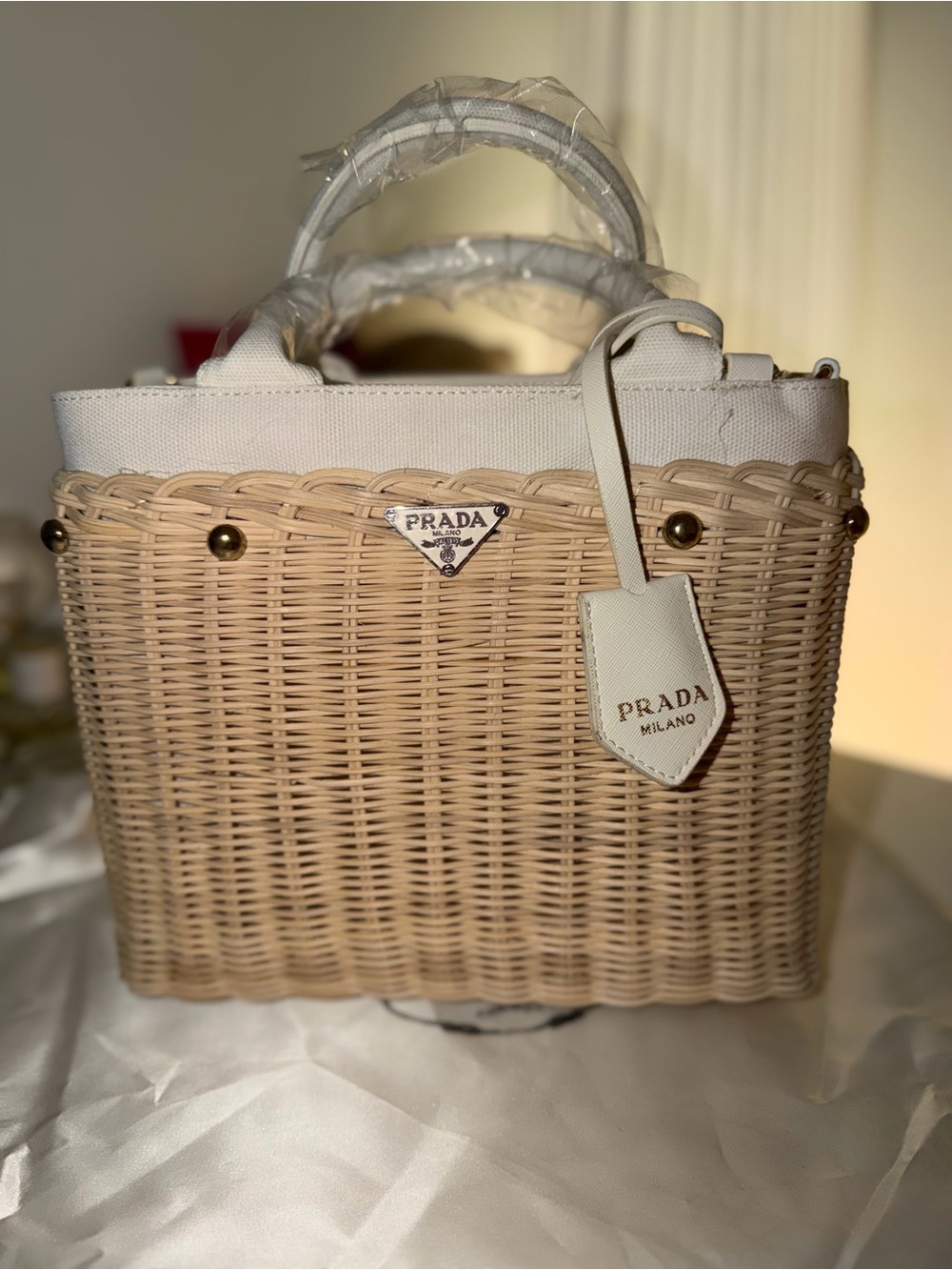 Prada Milano Beige Woven Tote Bag